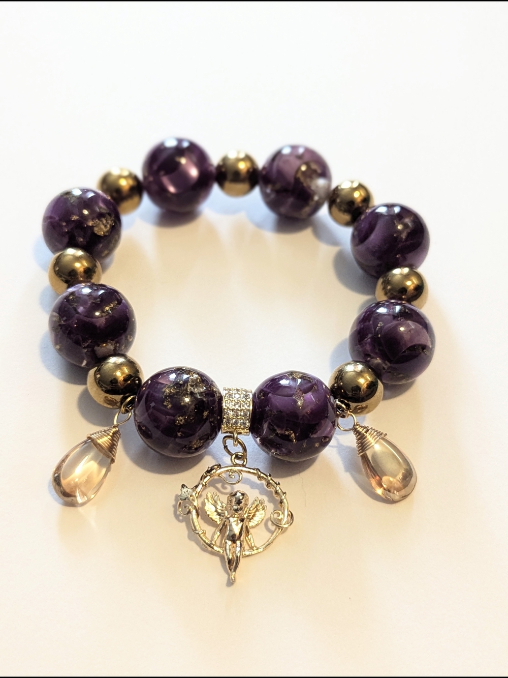 Purple and Gold Beaded Charm Bracelet